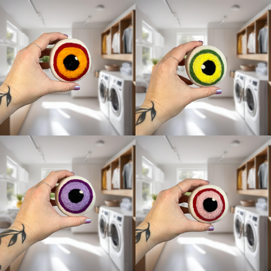 Organic Wool Dryer Balls--Eyeballs--Assorted Colors