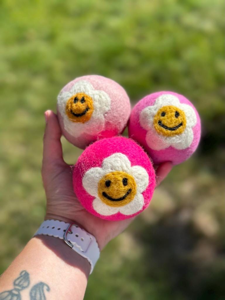 Organic Wool Dryer Balls--Porter Lee's Reusables--Bright Pink Bloom