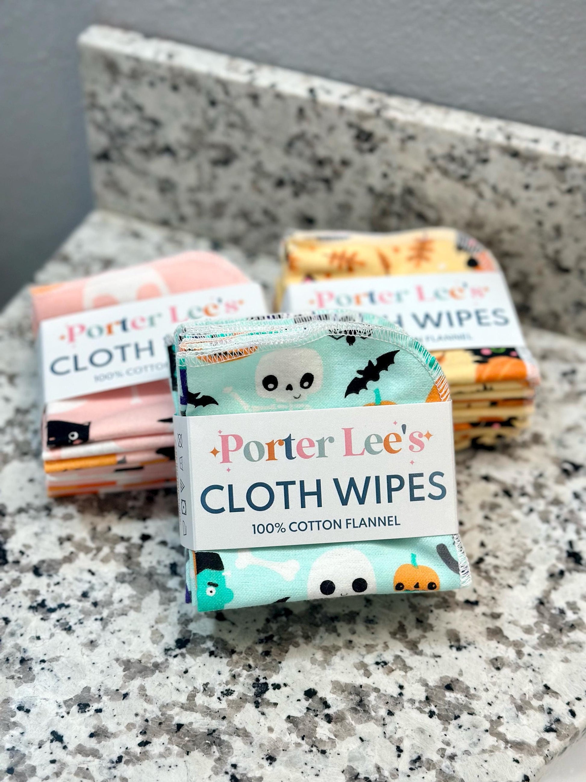 Reusable Cloth Wipes--Spooky Assorted Prints--Porter Lee's