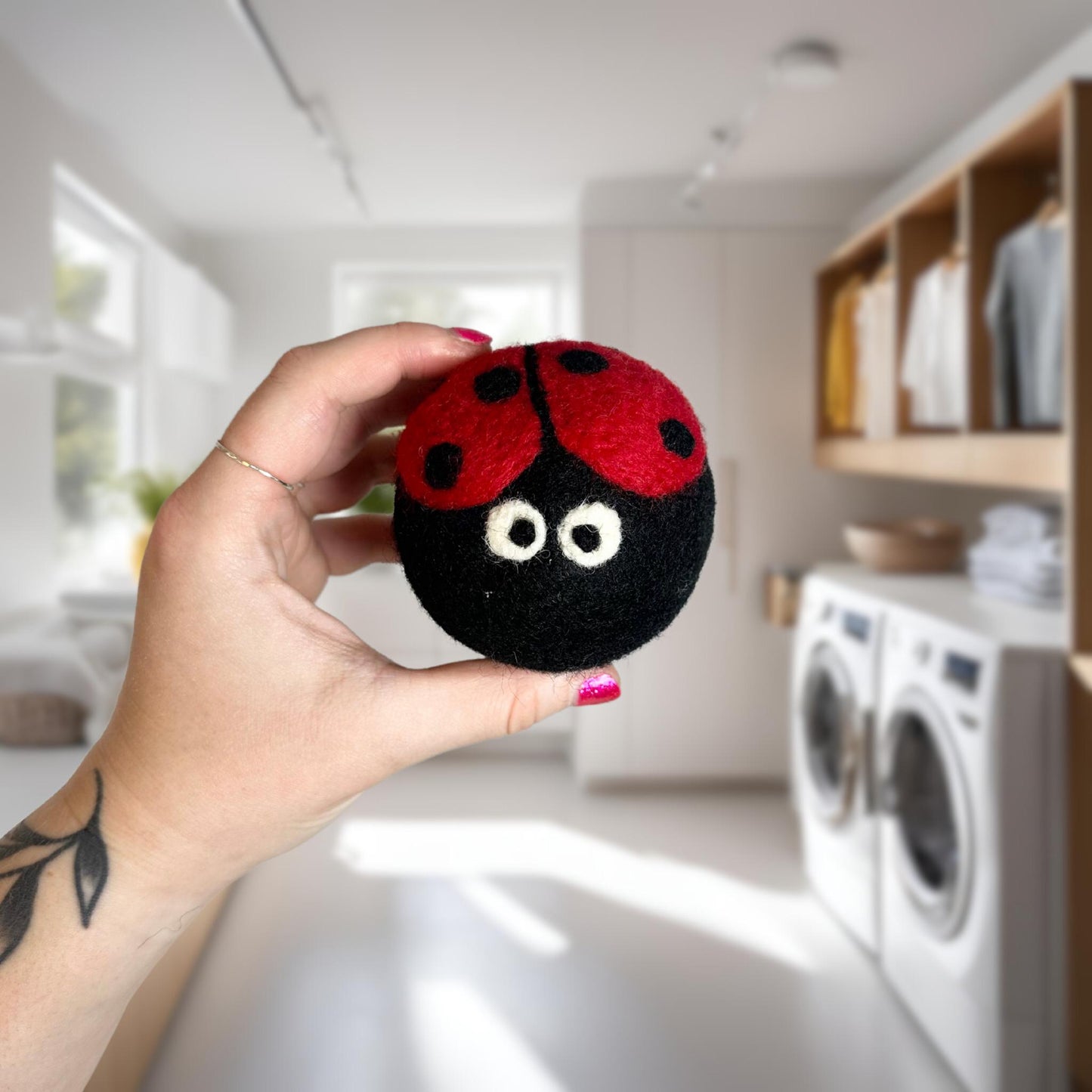 Organic Wool Dryer Balls--Lovely Ladybug